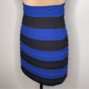 Express Blue Black Stripe Pencil Skirt Zipper Bandage Stretch Bodycon 4 Small S